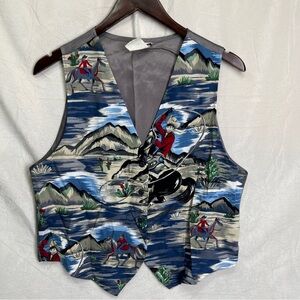 Ardmore Vintage Vest Women Large Rayon Waistcoat Western Cowboy Camp Rodeo Print